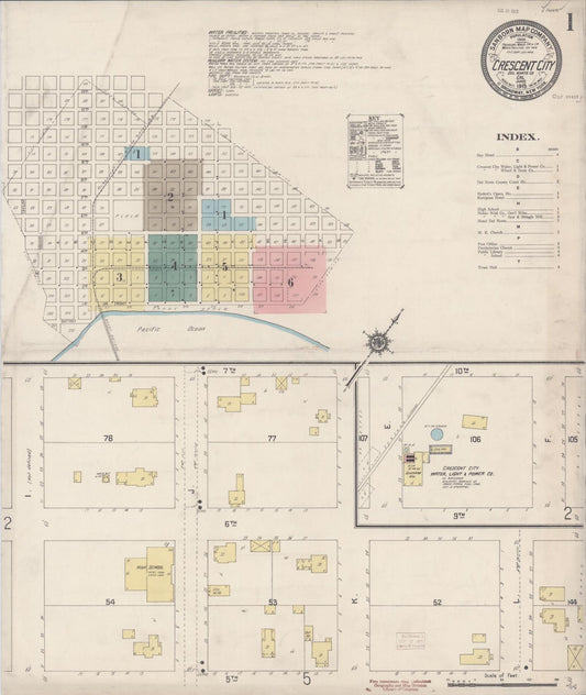 Sanborn Fire Insurance Map from Crescent City, Del Norte County, California (1915), Sheet #0001 - Complete Map Set gallery image, historic Sanborn map, vintage wall art, California California