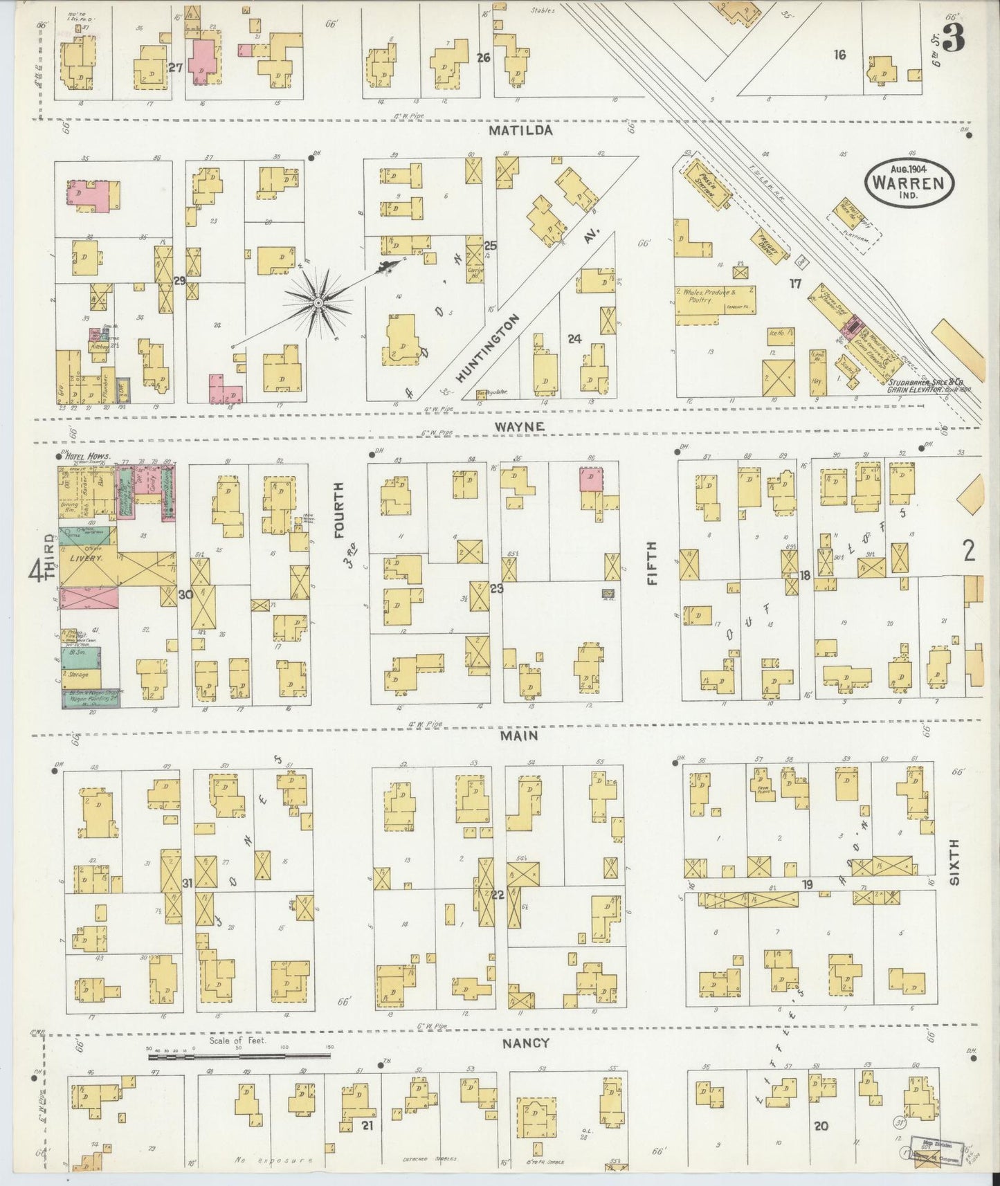 Sanborn Fire Insurance Map from Warren, Huntington County, Indiana (1904), Sheet #0003 - Complete Map Set gallery image, historic Sanborn map, vintage wall art, Indiana Indiana