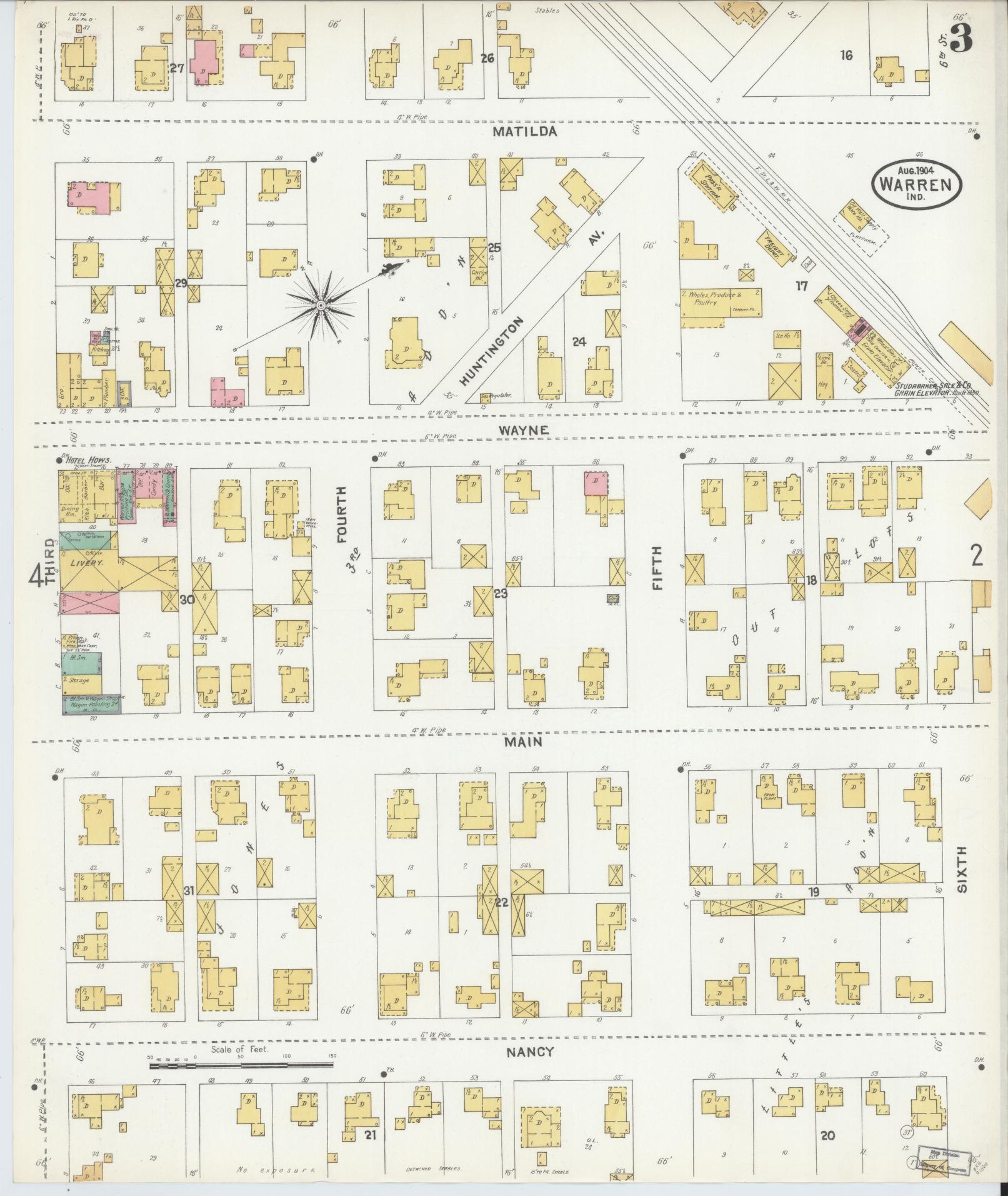 Sanborn Fire Insurance Map from Warren, Huntington County, Indiana (1904), Sheet #0003 - Complete Map Set gallery image, historic Sanborn map, vintage wall art, Indiana Indiana