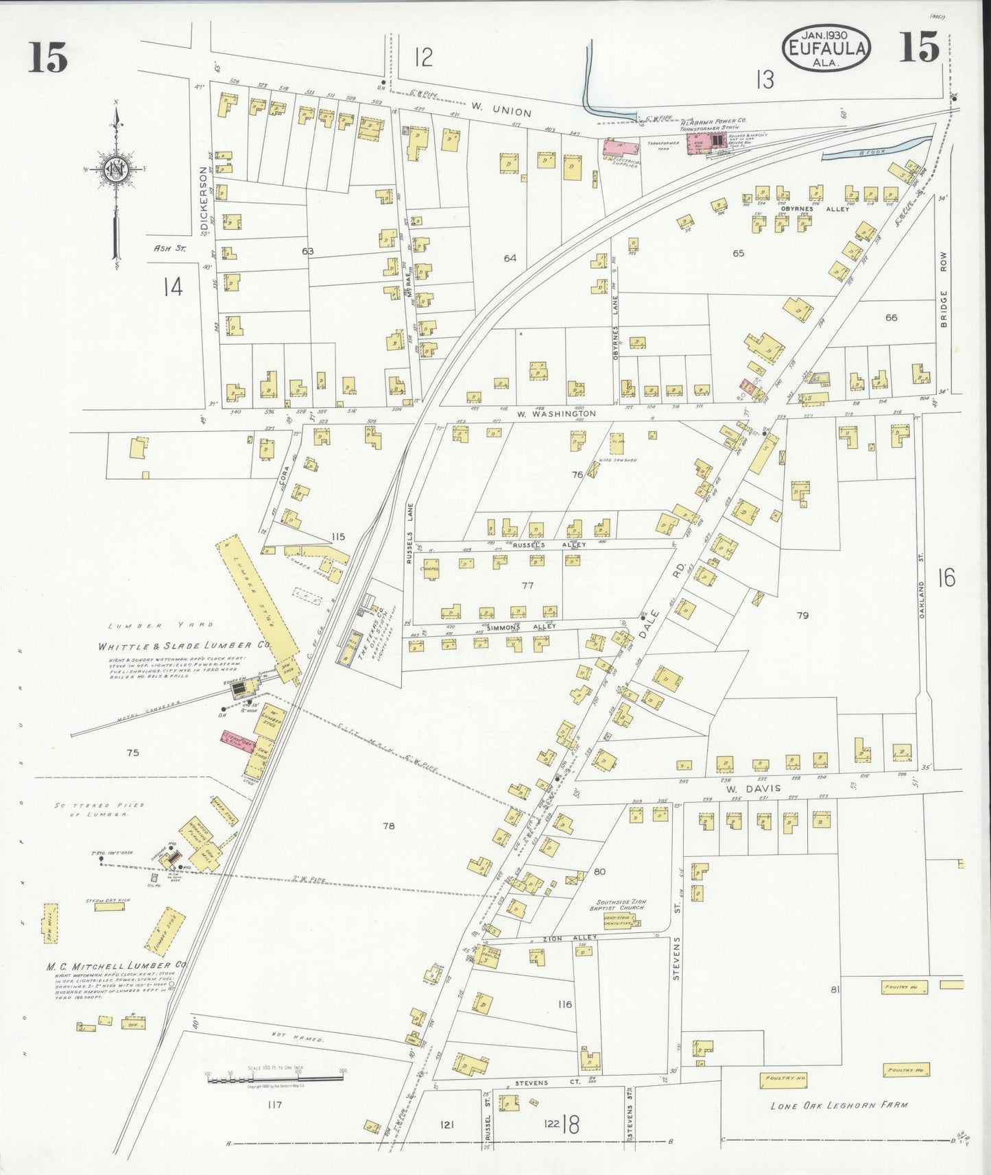 Sanborn Fire Insurance Map from Eufaula, Barbour County, Alabama (1930), Sheet #0015 - Complete Map Set gallery image, historic Sanborn map, vintage wall art, Alabama Alabama