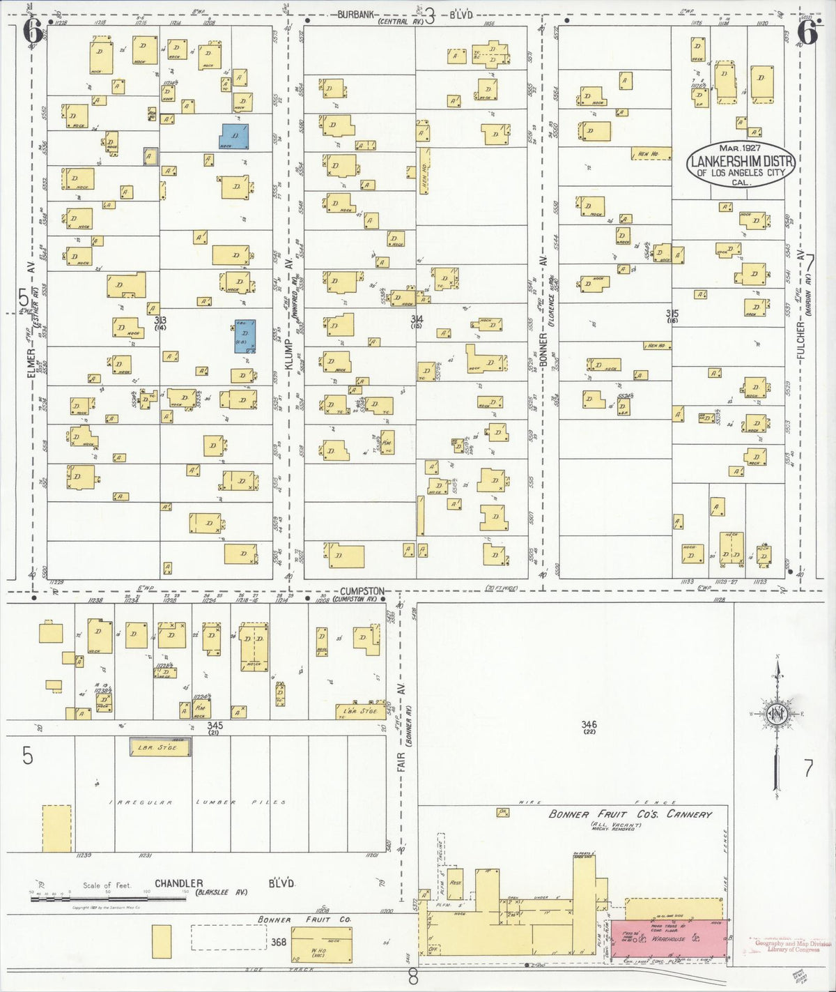 Sanborn Fire Insurance Map from Lankershim, Los Angeles County, California (1927), Sheet #0006 - Complete Map Set gallery image, historic Sanborn map, vintage wall art, California California