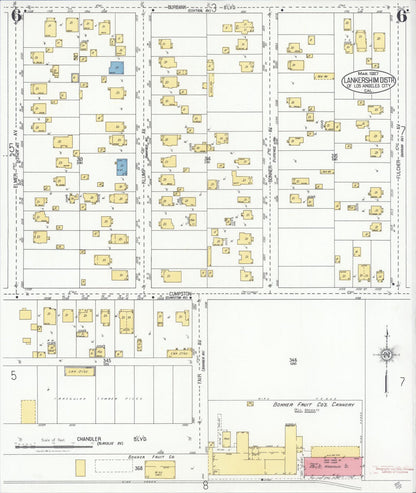 Sanborn Fire Insurance Map from Lankershim, Los Angeles County, California (1927), Sheet #0006 - Complete Map Set gallery image, historic Sanborn map, vintage wall art, California California