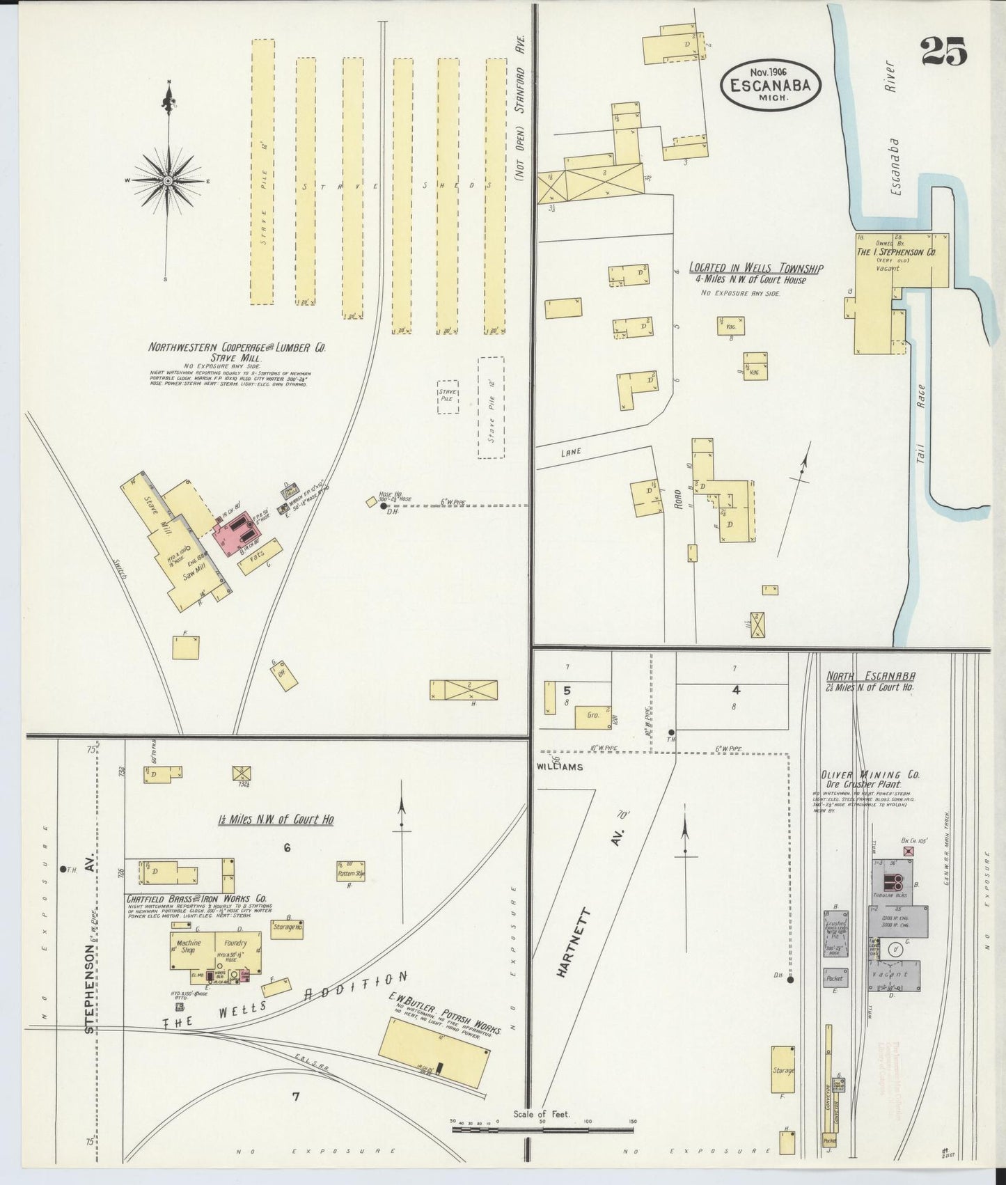 Sanborn Fire Insurance Map from Escanaba, Delta County, Michigan (1906), Sheet #0025 - Complete Map Set gallery image, historic Sanborn map, vintage wall art, Michigan Michigan