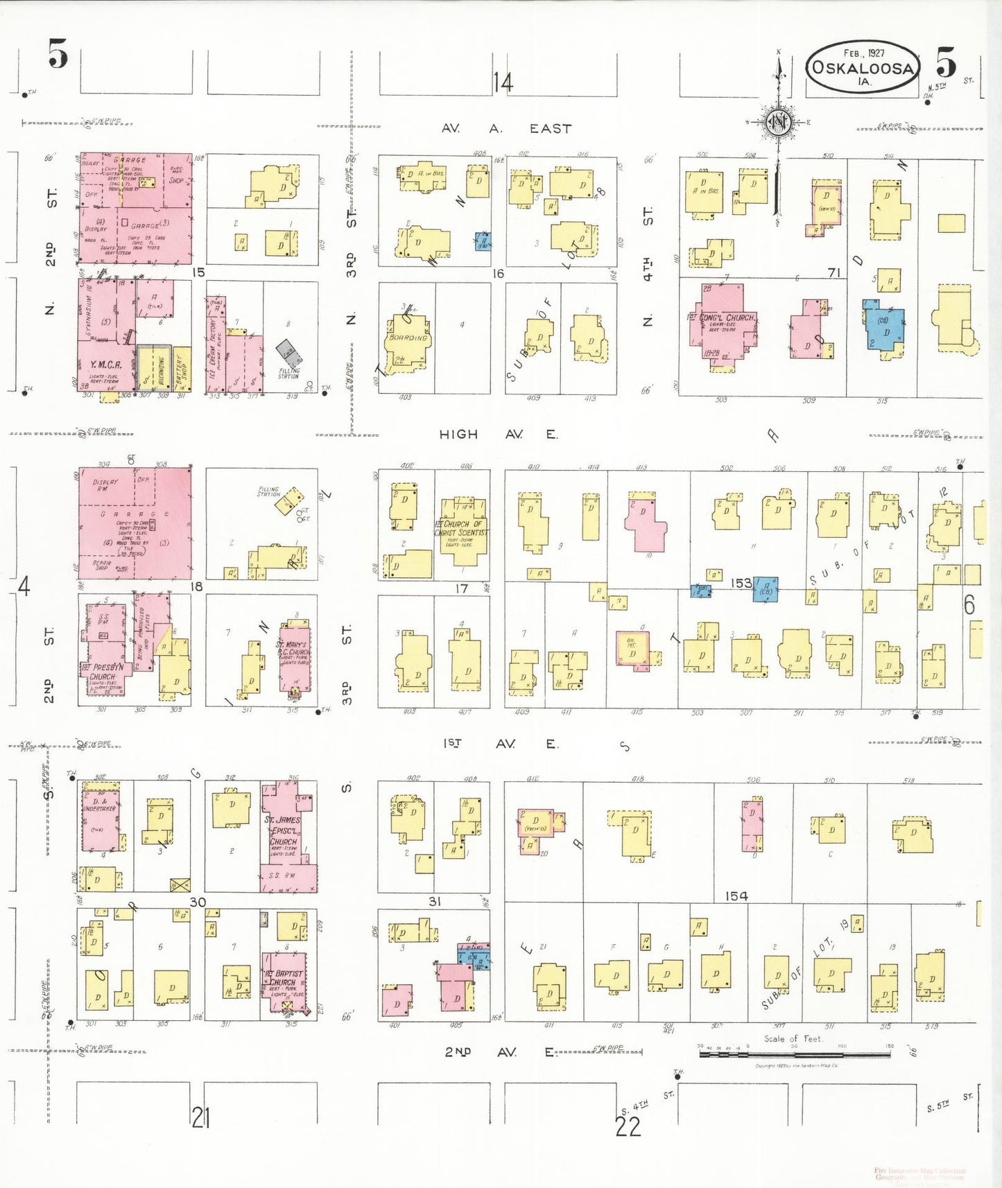 Sanborn Fire Insurance Map from Oskaloosa, Mahaska County, Iowa (1927), Sheet #0005 - Historic Sanborn Fire Insurance Map Print