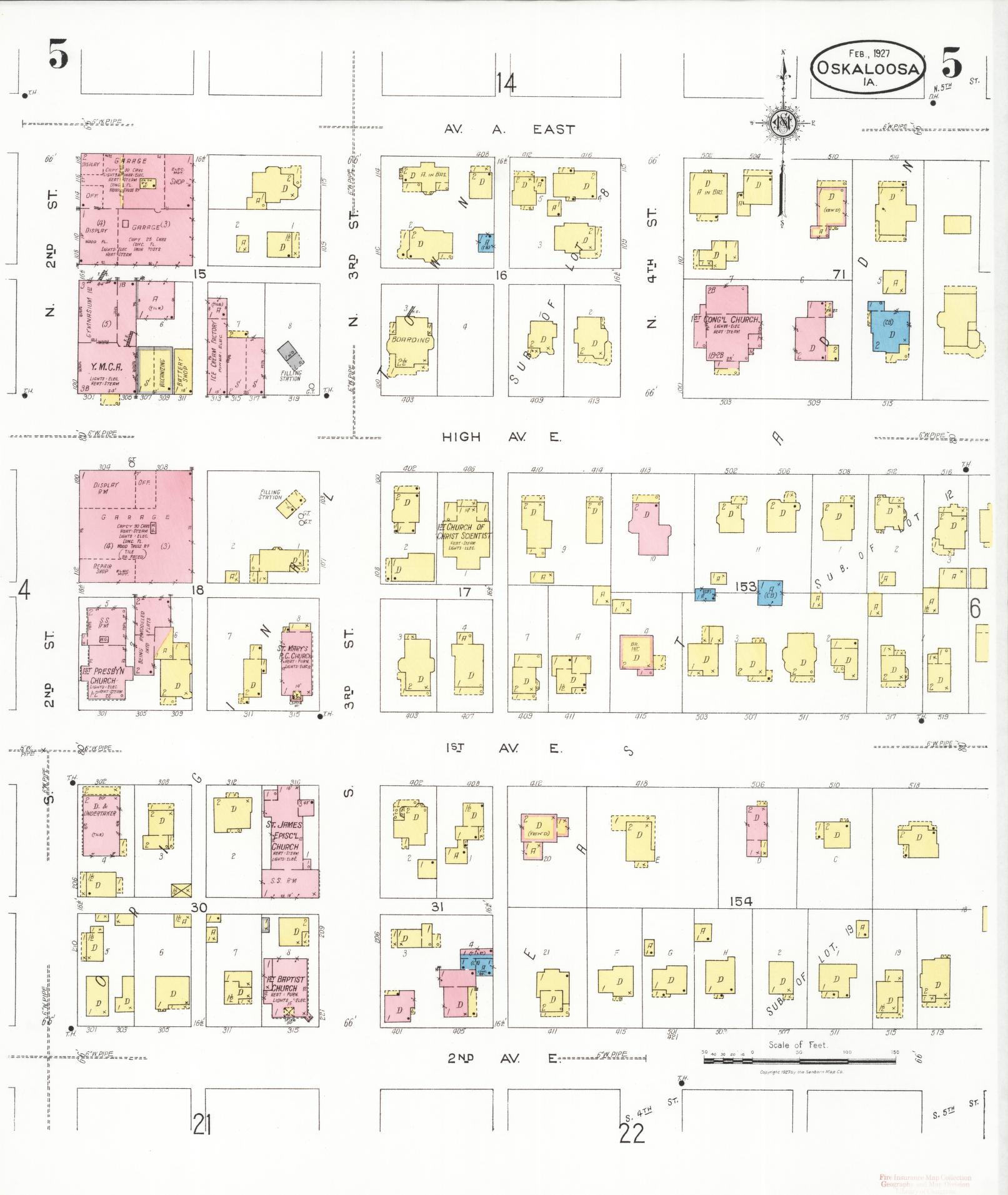 Sanborn Fire Insurance Map from Oskaloosa, Mahaska County, Iowa (1927), Sheet #0005 - Historic Sanborn Fire Insurance Map Print
