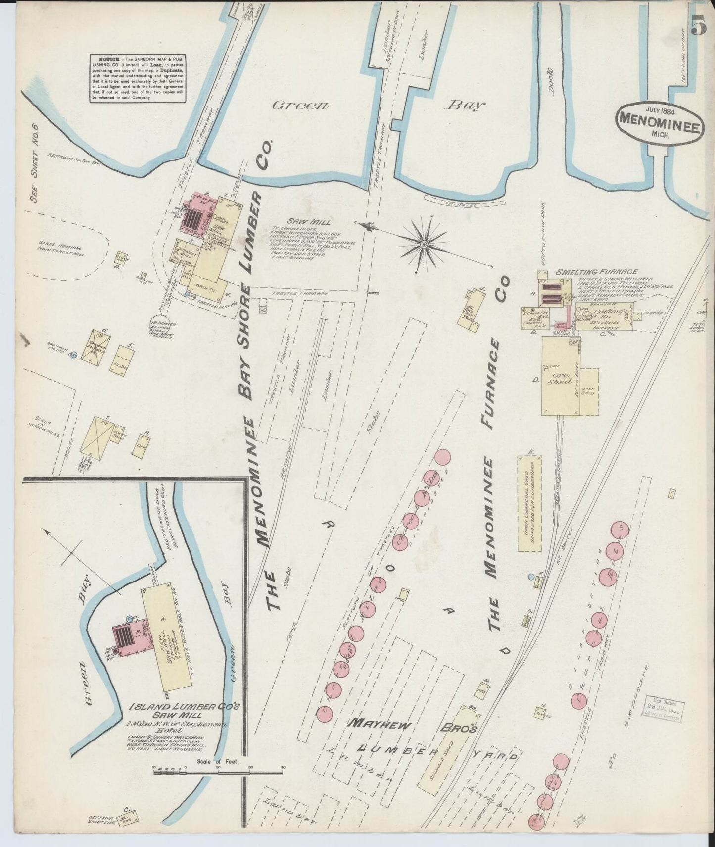 Sanborn Fire Insurance Map from Menominee, Menominee County, Michigan (1884), Sheet #0005 - Complete Map Set gallery image, historic Sanborn map, vintage wall art, Michigan Michigan