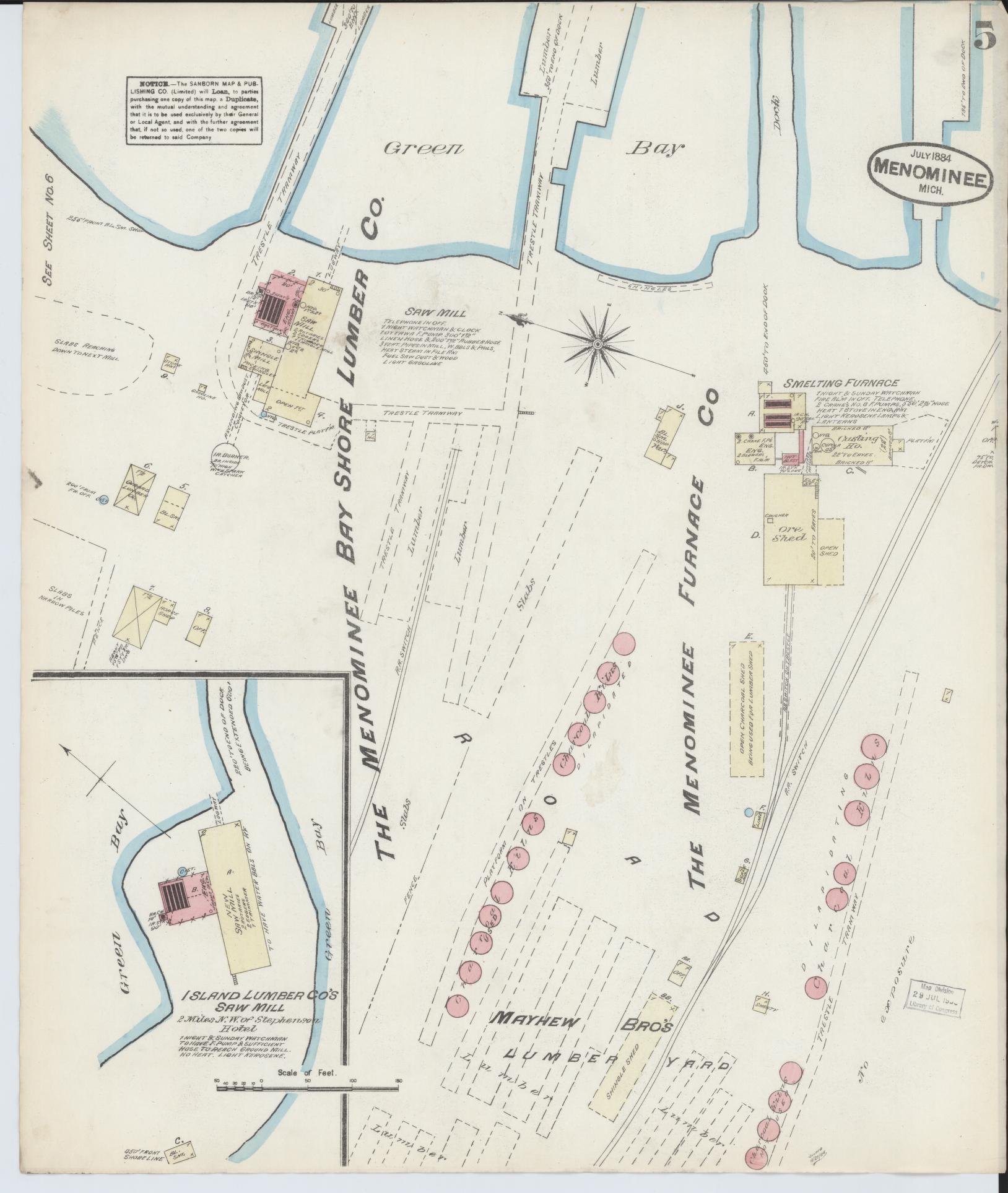 Sanborn Fire Insurance Map from Menominee, Menominee County, Michigan (1884), Sheet #0005 - Complete Map Set gallery image, historic Sanborn map, vintage wall art, Michigan Michigan