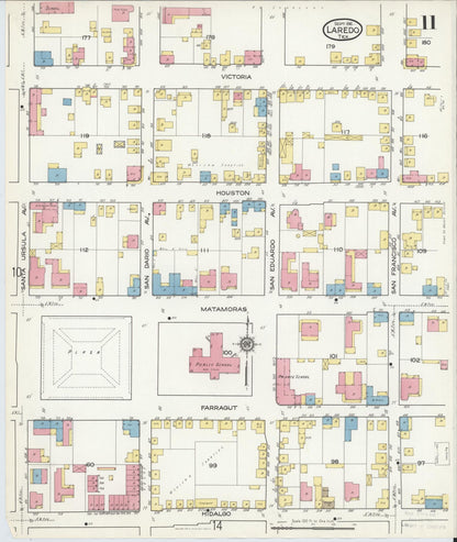 Sanborn Fire Insurance Map from Laredo, Webb County, Texas (1916), Sheet #0011 - Historic Sanborn Fire Insurance Map Print, vintage old map wall art, antique decor, genealogy gift, Texas Texas map