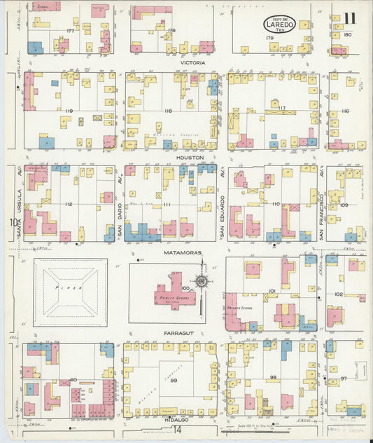 Sanborn Fire Insurance Map from Laredo, Webb County, Texas (1916), Sheet #0011 - Historic Sanborn Fire Insurance Map Print, vintage old map wall art, antique decor, genealogy gift, Texas Texas map