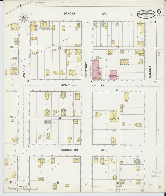 Sanborn Fire Insurance Map from Watertown, Codington County, South Dakota (1892), Sheet #0006 - Historic Sanborn Fire Insurance Map Print, vintage old map wall art, antique decor, genealogy gift, South Dakota South Dakota map