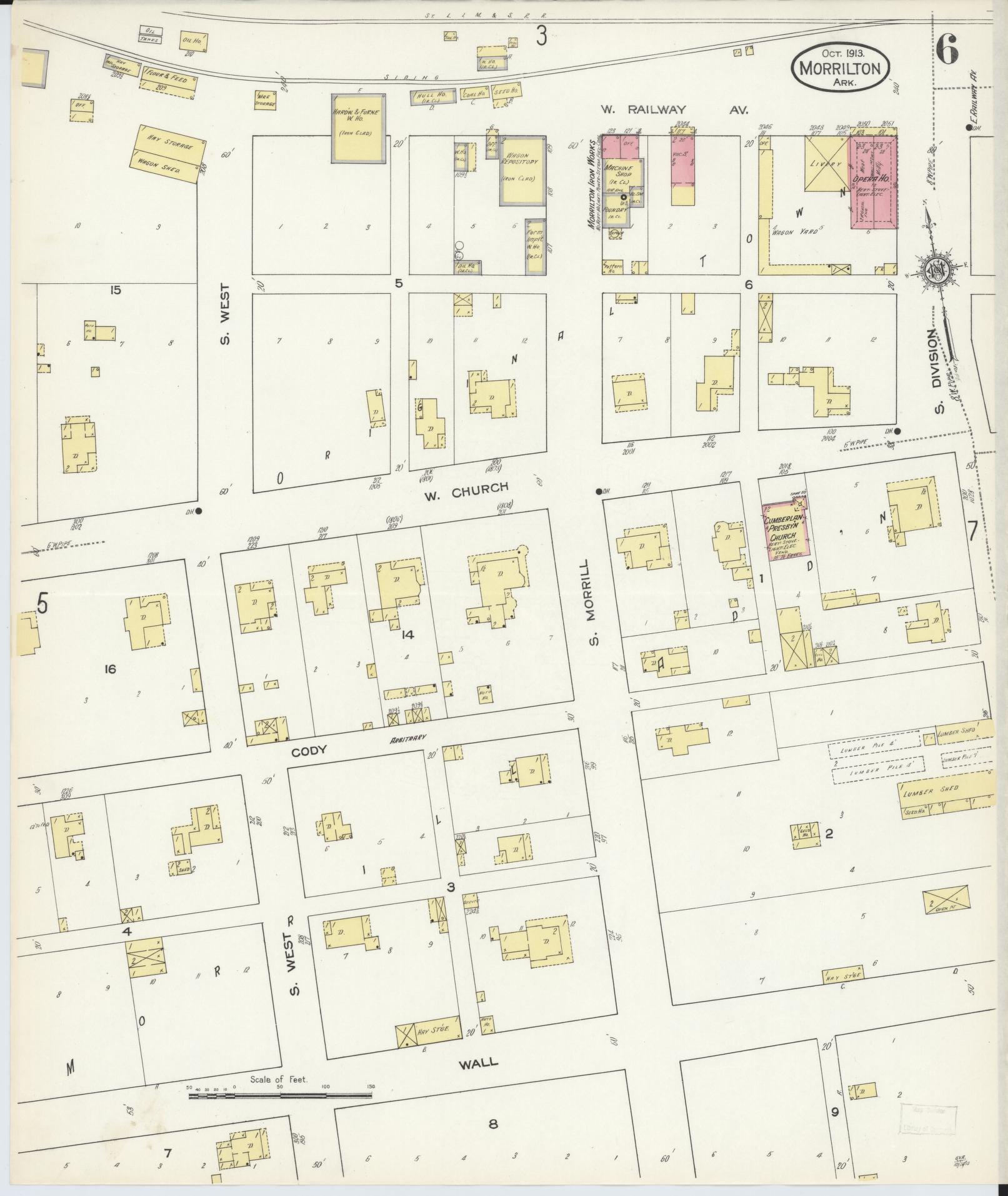 Sanborn Fire Insurance Map from Morrilton, Conway County, Arkansas (1913), Sheet #0006 - Complete Map Set gallery image, historic Sanborn map, vintage wall art, Arkansas Arkansas
