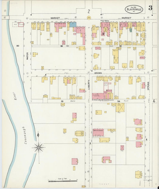 Sanborn Fire Insurance Map from Blairsville, Indiana County, Pennsylvania (1903), Sheet #0003 - Historic Sanborn Fire Insurance Map Print, vintage old map wall art, antique decor, genealogy gift, Pennsylvania Pennsylvania map