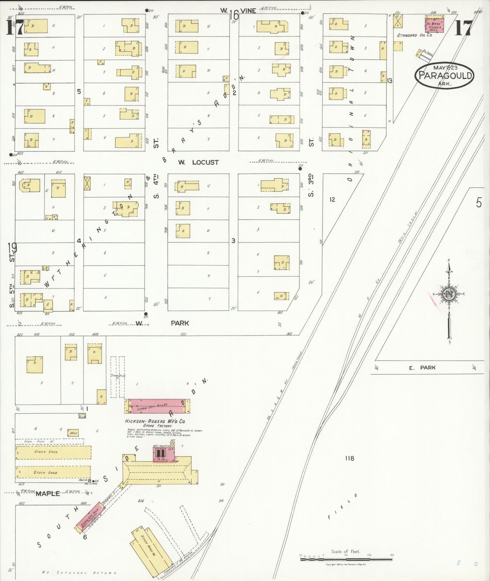 Sanborn Fire Insurance Map from Paragould, Greene County, Arkansas (1923), Sheet #0017 - Historic Sanborn Fire Insurance Map Print, vintage old map wall art, antique decor, genealogy gift, Arkansas Arkansas map