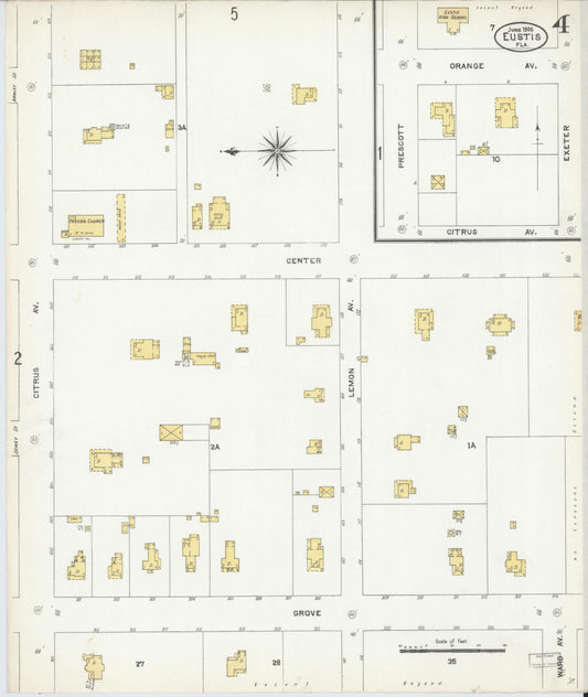 Sanborn Fire Insurance Map from Eustis, Lake County, Florida (1906), Sheet #0004 - Historic Sanborn Fire Insurance Map Print, vintage old map wall art, antique decor, genealogy gift, Florida Florida map
