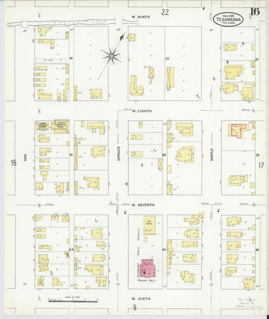 Sanborn Fire Insurance Map from Texarkana, Bowie County, Texas (1909), Sheet #0016 - Historic Sanborn Fire Insurance Map Print, vintage old map wall art, antique decor, genealogy gift, Texas Texas map