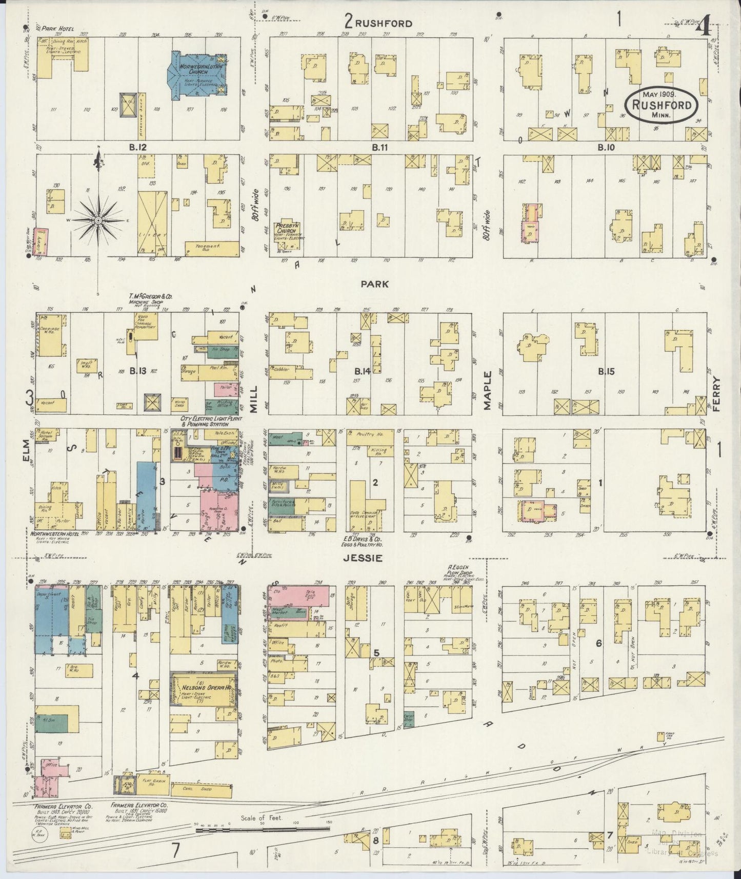 Sanborn Fire Insurance Map from Rushford, Fillmore County, Minnesota (1909), Sheet #0004 - Complete Map Set gallery image, historic Sanborn map, vintage wall art, Minnesota Minnesota