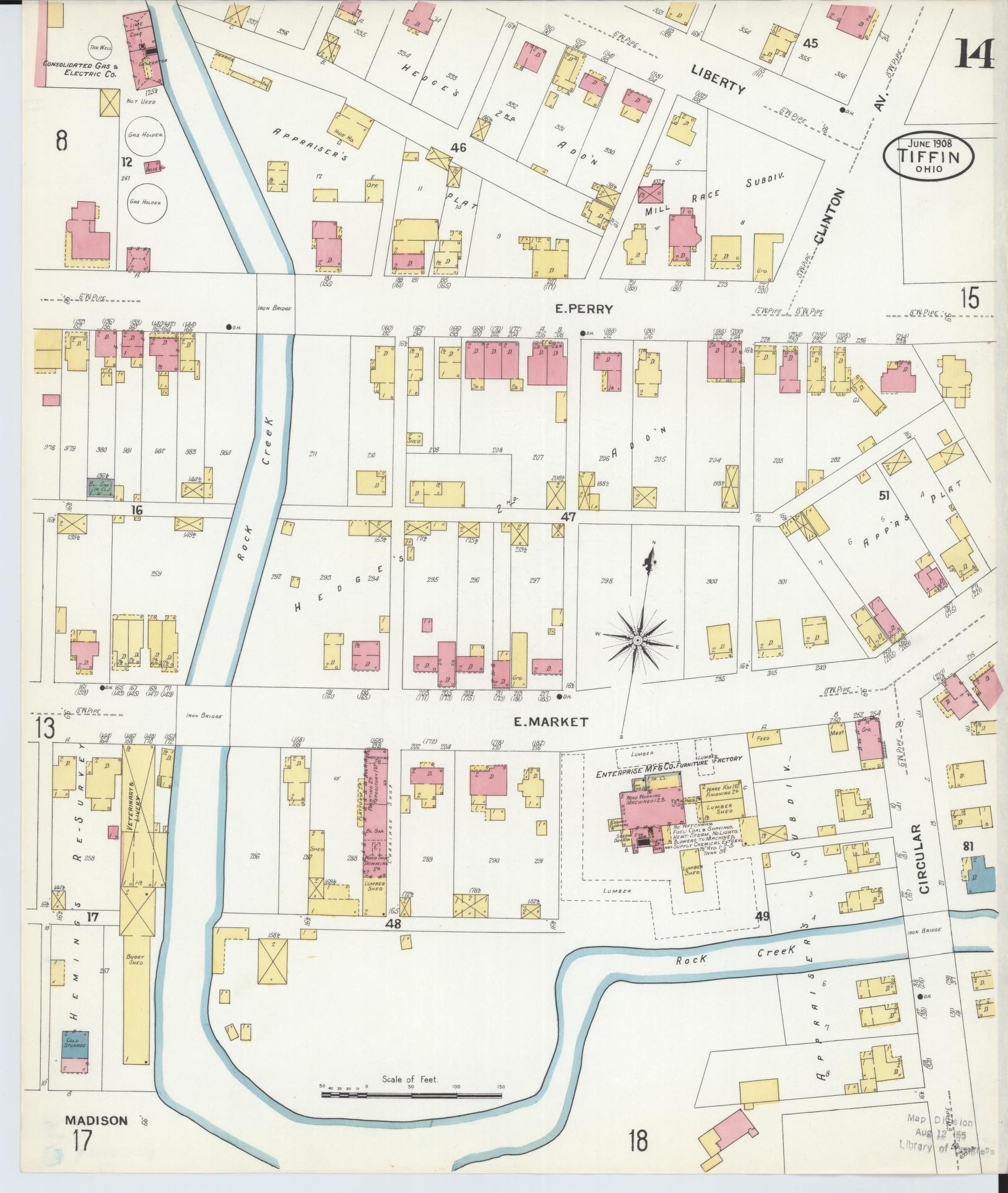 Sanborn Fire Insurance Map from Tiffin, Seneca County, Ohio (1908), Sheet #0014 - Complete Map Set gallery image, historic Sanborn map, vintage wall art, Ohio Ohio