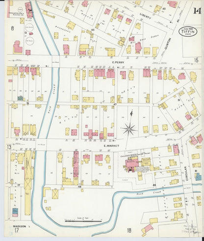 Sanborn Fire Insurance Map from Tiffin, Seneca County, Ohio (1908), Sheet #0014 - Complete Map Set gallery image, historic Sanborn map, vintage wall art, Ohio Ohio