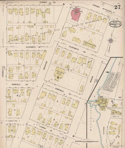 Sanborn Fire Insurance Map from Marinette, Marinette County, Wisconsin (1921), Sheet #0027 - Historic Sanborn Fire Insurance Map Print, vintage old map wall art, antique decor, genealogy gift, Wisconsin Wisconsin map