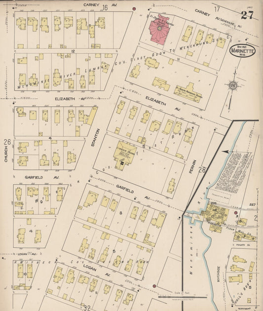 Sanborn Fire Insurance Map from Marinette, Marinette County, Wisconsin (1921), Sheet #0027 - Historic Sanborn Fire Insurance Map Print, vintage old map wall art, antique decor, genealogy gift, Wisconsin Wisconsin map