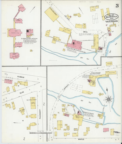 Sanborn Fire Insurance Map from Baldwinville, Worcester County, Massachusetts (1905), Sheet #0003 - Complete Map Set gallery image, historic Sanborn map, vintage wall art, Massachusetts Massachusetts