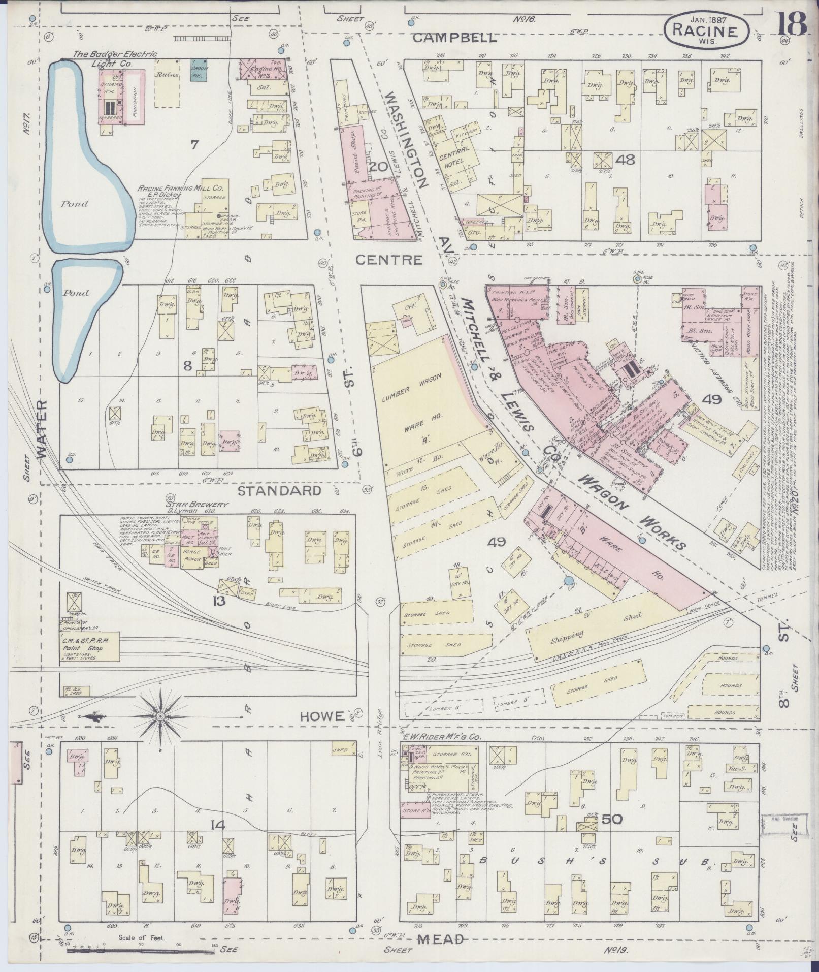 Sanborn Fire Insurance Map from Racine, Racine County, Wisconsin (1887), Sheet #0018 - Historic Sanborn Fire Insurance Map Print, vintage old map wall art, antique decor, genealogy gift, Wisconsin Wisconsin map