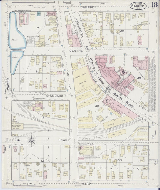 Sanborn Fire Insurance Map from Racine, Racine County, Wisconsin (1887), Sheet #0018 - Historic Sanborn Fire Insurance Map Print, vintage old map wall art, antique decor, genealogy gift, Wisconsin Wisconsin map