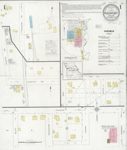 Sanborn Fire Insurance Map from Rockport, Atchison County, Missouri (1928), Sheet #0001 - Complete Map Set gallery image, historic Sanborn map, vintage wall art, Missouri Missouri