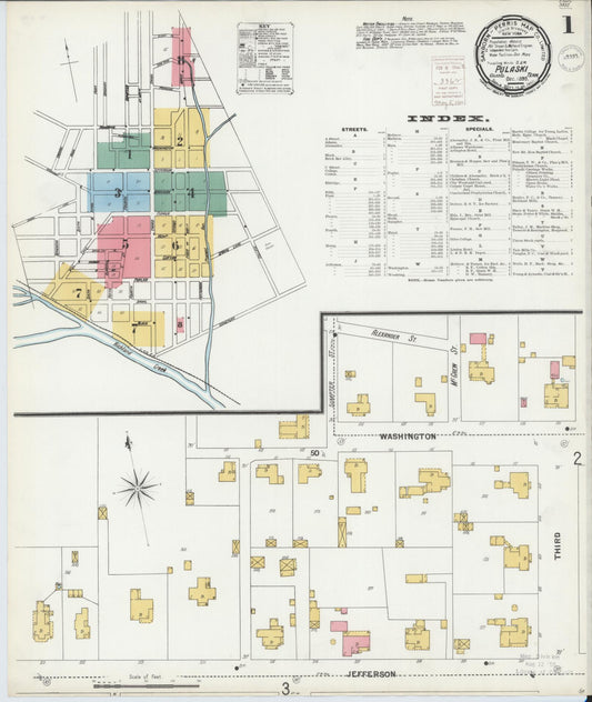 Sanborn Fire Insurance Map from Pulaski, Giles County, Tennessee (1899), Sheet #0001 - Complete Map Set gallery image, historic Sanborn map, vintage wall art, Tennessee Tennessee
