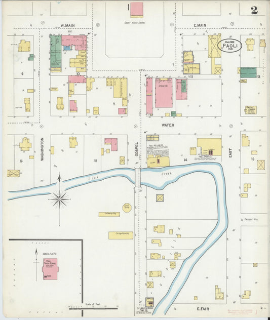 Sanborn Fire Insurance Map from Paoli, Orange County, Indiana (1902), Sheet #0002 - Historic Sanborn Fire Insurance Map Print, vintage old map wall art, antique decor, genealogy gift, Indiana Indiana map