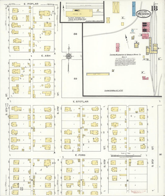 Sanborn Fire Insurance Map from Herrin, Williamson County, Illinois (1922), Sheet #0018 - Historic Sanborn Fire Insurance Map Print, vintage old map wall art, antique decor, genealogy gift, Illinois Illinois map