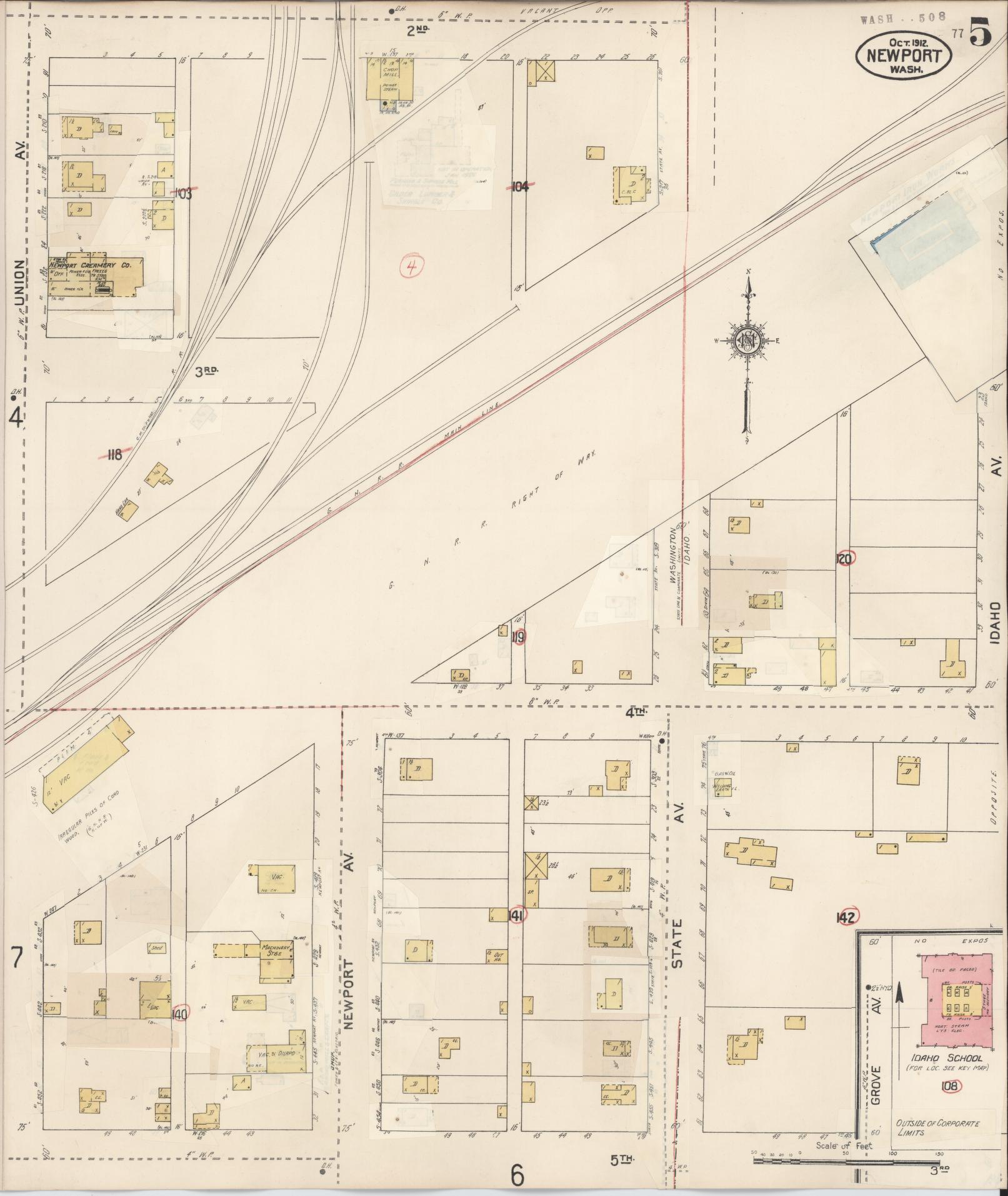 Sanborn Fire Insurance Map from Newport, Pend Orielle County, Washington (1940), Sheet #0005 - Complete Map Set gallery image, historic Sanborn map, vintage wall art, Washington Washington