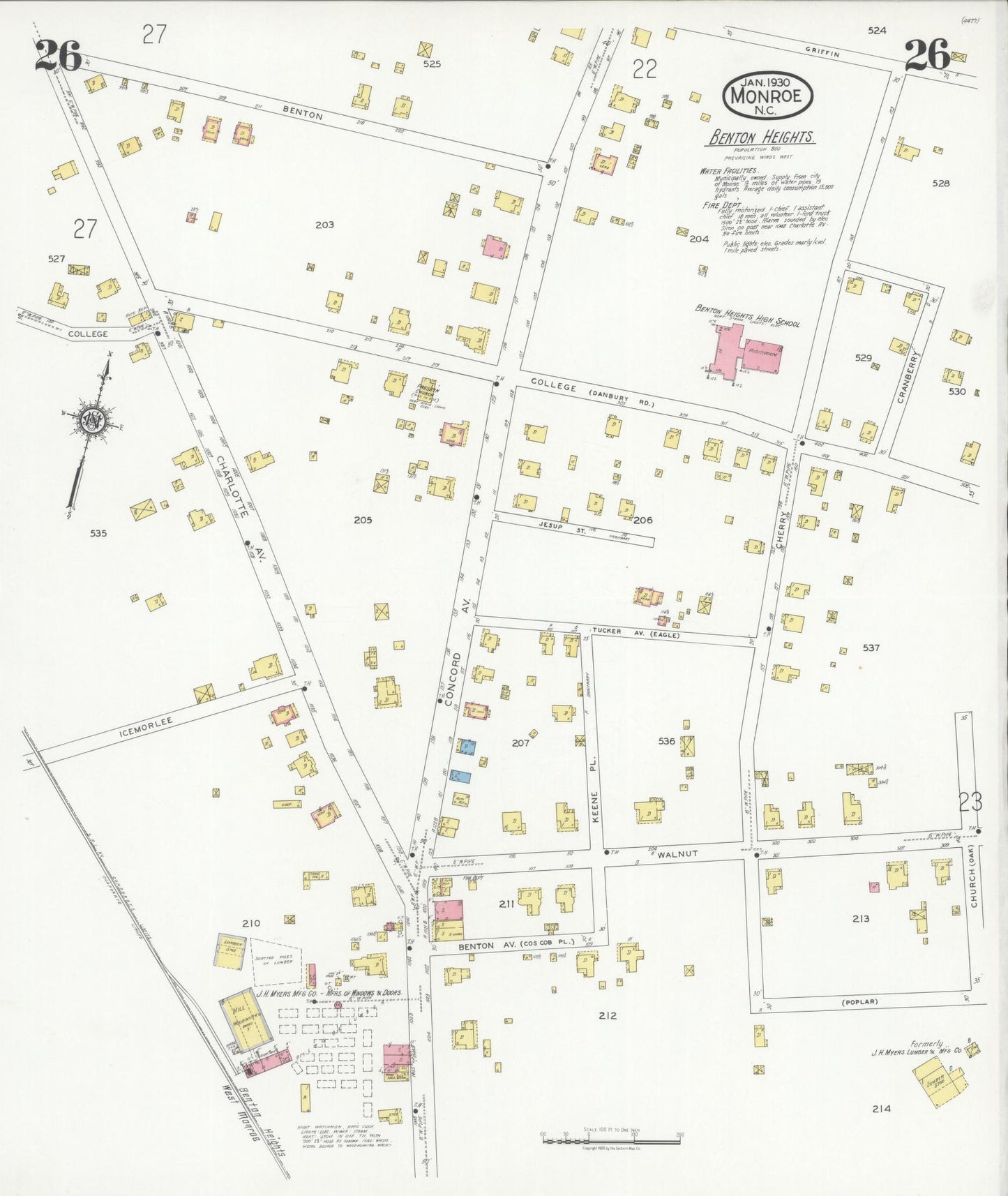 Sanborn Fire Insurance Map from Monroe, Union County, North Carolina (1930), Sheet #0026 - Complete Map Set gallery image, historic Sanborn map, vintage wall art, North Carolina North Carolina