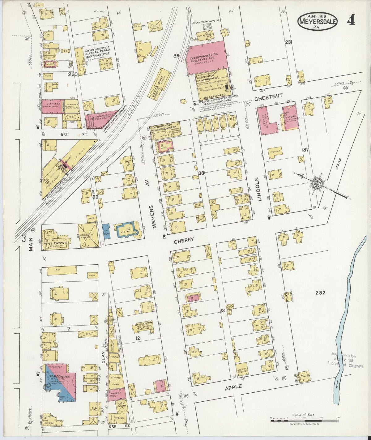 Sanborn Fire Insurance Map from Meyersdale, Somerset County, Pennsylvania (1919), Sheet #0004 - Historic Sanborn Fire Insurance Map Print, vintage old map wall art, antique decor, genealogy gift, Pennsylvania Pennsylvania map