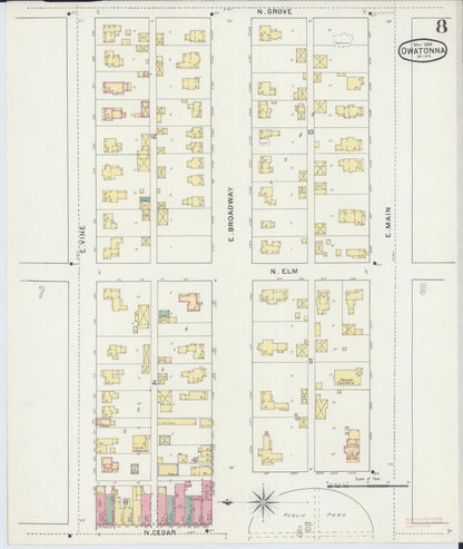 Sanborn Fire Insurance Map from Owatonna, Steele County, Minnesota (1894), Sheet #0008 - Historic Sanborn Fire Insurance Map Print, vintage old map wall art, antique decor, genealogy gift, Minnesota Minnesota map