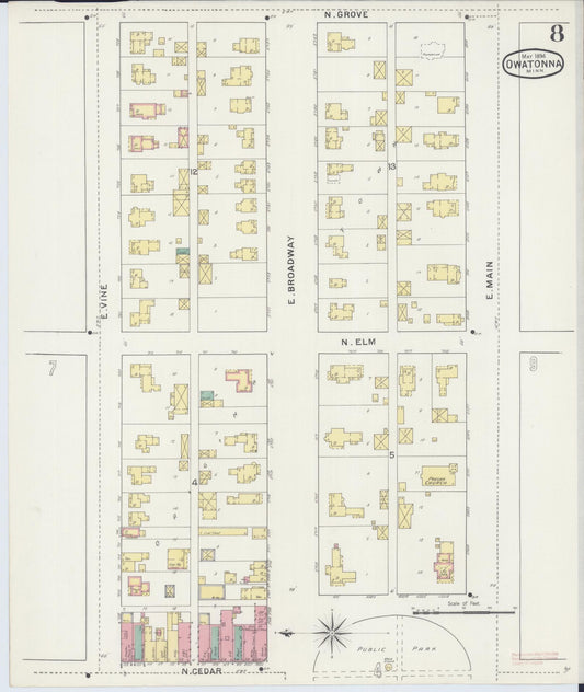 Sanborn Fire Insurance Map from Owatonna, Steele County, Minnesota (1894), Sheet #0008 - Historic Sanborn Fire Insurance Map Print, vintage old map wall art, antique decor, genealogy gift, Minnesota Minnesota map