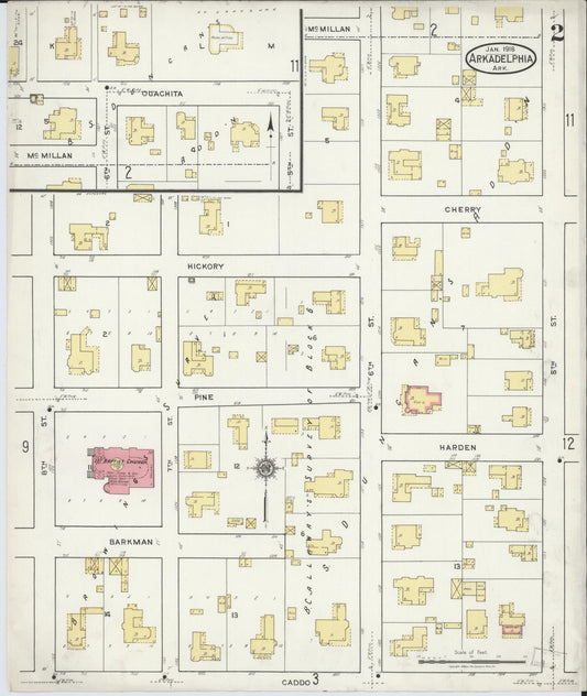 Sanborn Fire Insurance Map from Arkadelphia, Clark County, Arkansas (1918), Sheet #0002 - Historic Sanborn Fire Insurance Map Print, vintage old map wall art, antique decor, genealogy gift, Arkansas Arkansas map