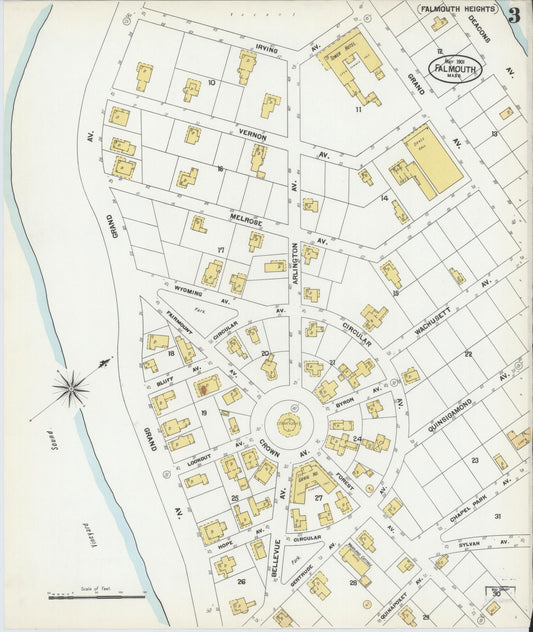 Sanborn Fire Insurance Map from Falmouth, Barnstable County, Massachusetts (1901), Sheet #0003 - Historic Sanborn Fire Insurance Map Print, vintage old map wall art, antique decor, genealogy gift, Massachusetts Massachusetts map