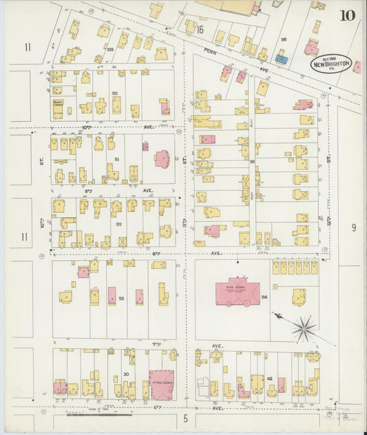 Sanborn Fire Insurance Map from New Brighton, Beaver County, Pennsylvania (1906), Sheet #0010 - Historic Sanborn Fire Insurance Map Print, vintage old map wall art, antique decor, genealogy gift, Pennsylvania Pennsylvania map