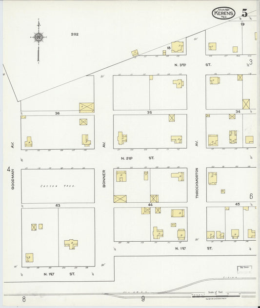 Sanborn Fire Insurance Map from Kerens, Navarro County, Texas (1921), Sheet #0005 - Historic Sanborn Fire Insurance Map Print, vintage old map wall art, antique decor, genealogy gift, Texas Texas map