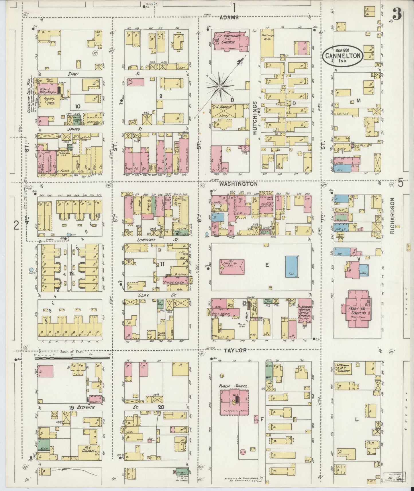 Sanborn Fire Insurance Map from Cannelton, Perry County, Indiana (1898), Sheet #0003 - Historic Sanborn Fire Insurance Map Print, vintage old map wall art, antique decor, genealogy gift, Indiana Indiana map