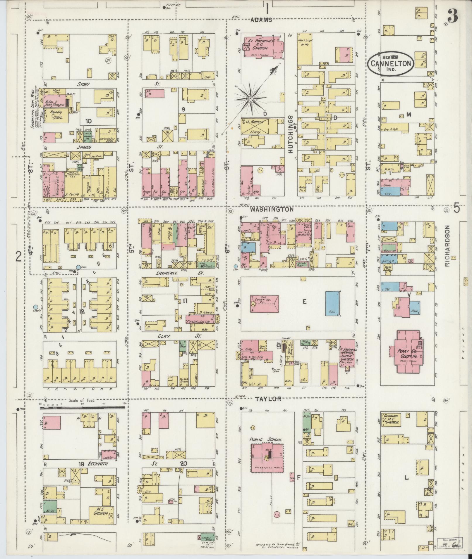 Sanborn Fire Insurance Map from Cannelton, Perry County, Indiana (1898), Sheet #0003 - Historic Sanborn Fire Insurance Map Print, vintage old map wall art, antique decor, genealogy gift, Indiana Indiana map