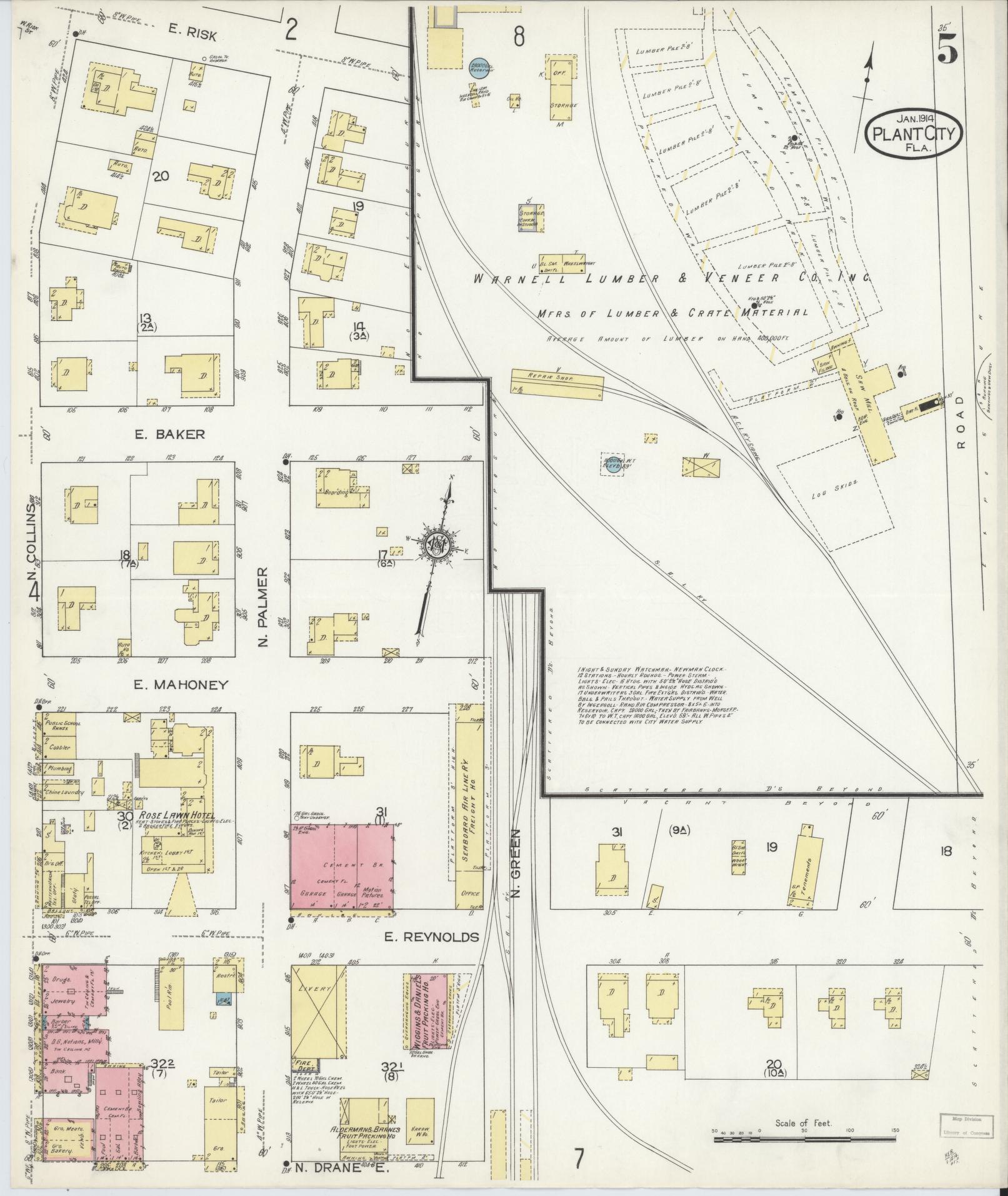Sanborn Fire Insurance Map from Plant City, Hillborough County, Florida (1914), Sheet #0005 - Complete Map Set gallery image, historic Sanborn map, vintage wall art, Florida Florida