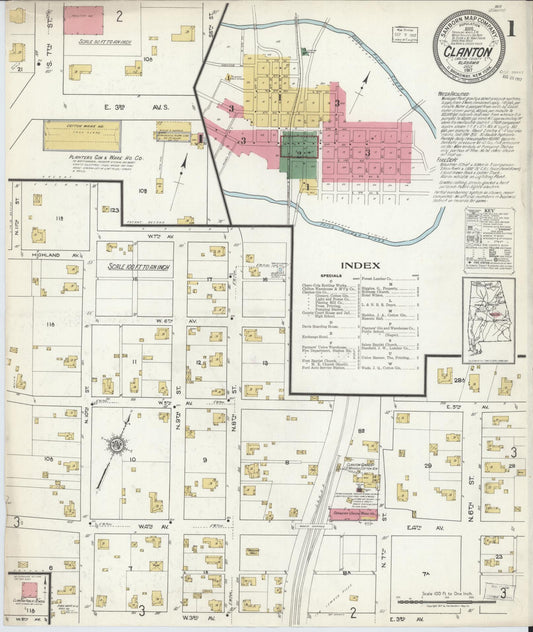 Sanborn Fire Insurance Map from Clanton, Chilton County, Alabama (1917), Sheet #0001 - Complete Map Set gallery image, historic Sanborn map, vintage wall art, Alabama Alabama