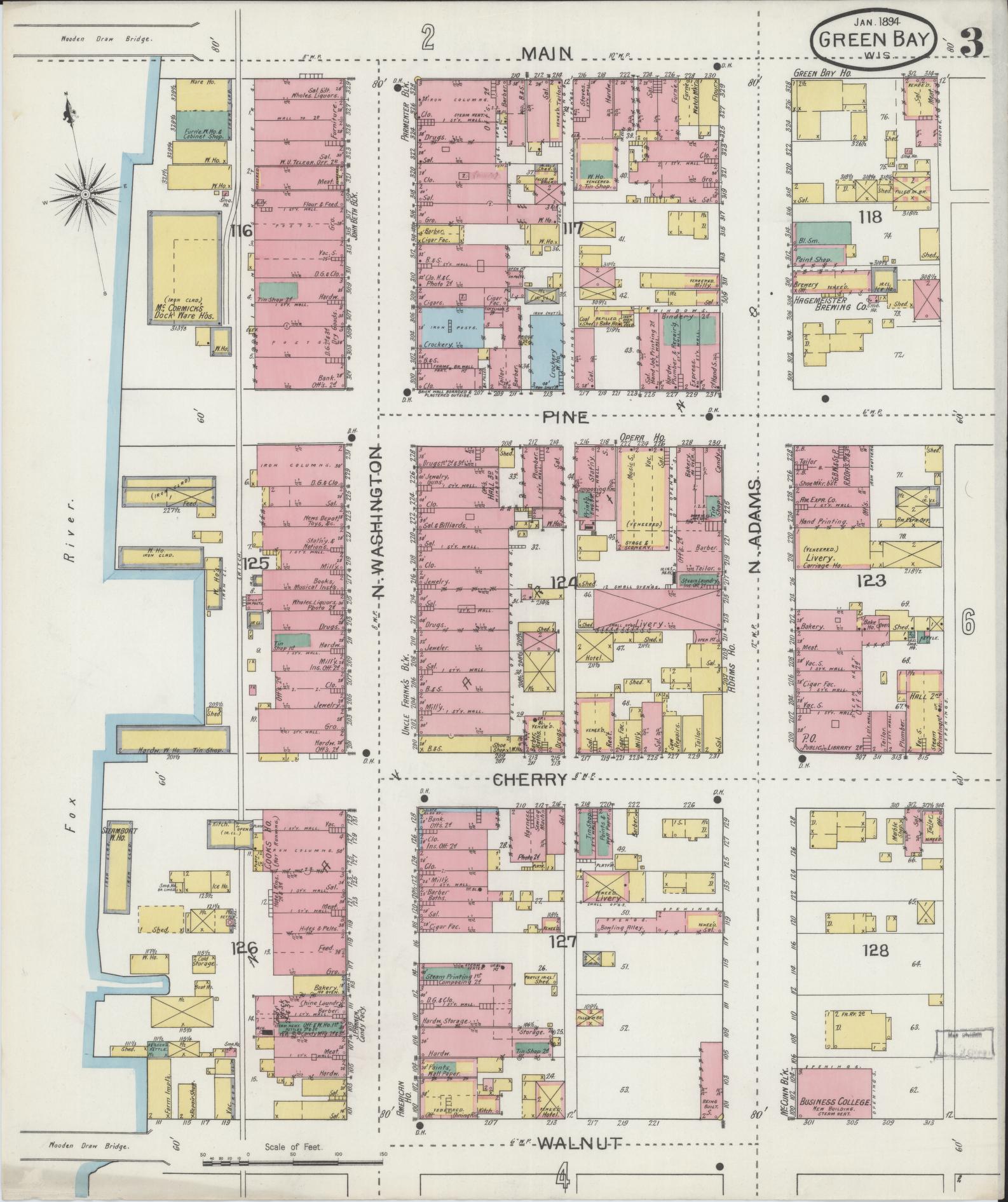 Sanborn Fire Insurance Map from Green Bay, Brown County, Wisconsin (1894), Sheet #0003 - Complete Map Set gallery image, historic Sanborn map, vintage wall art, Wisconsin Wisconsin
