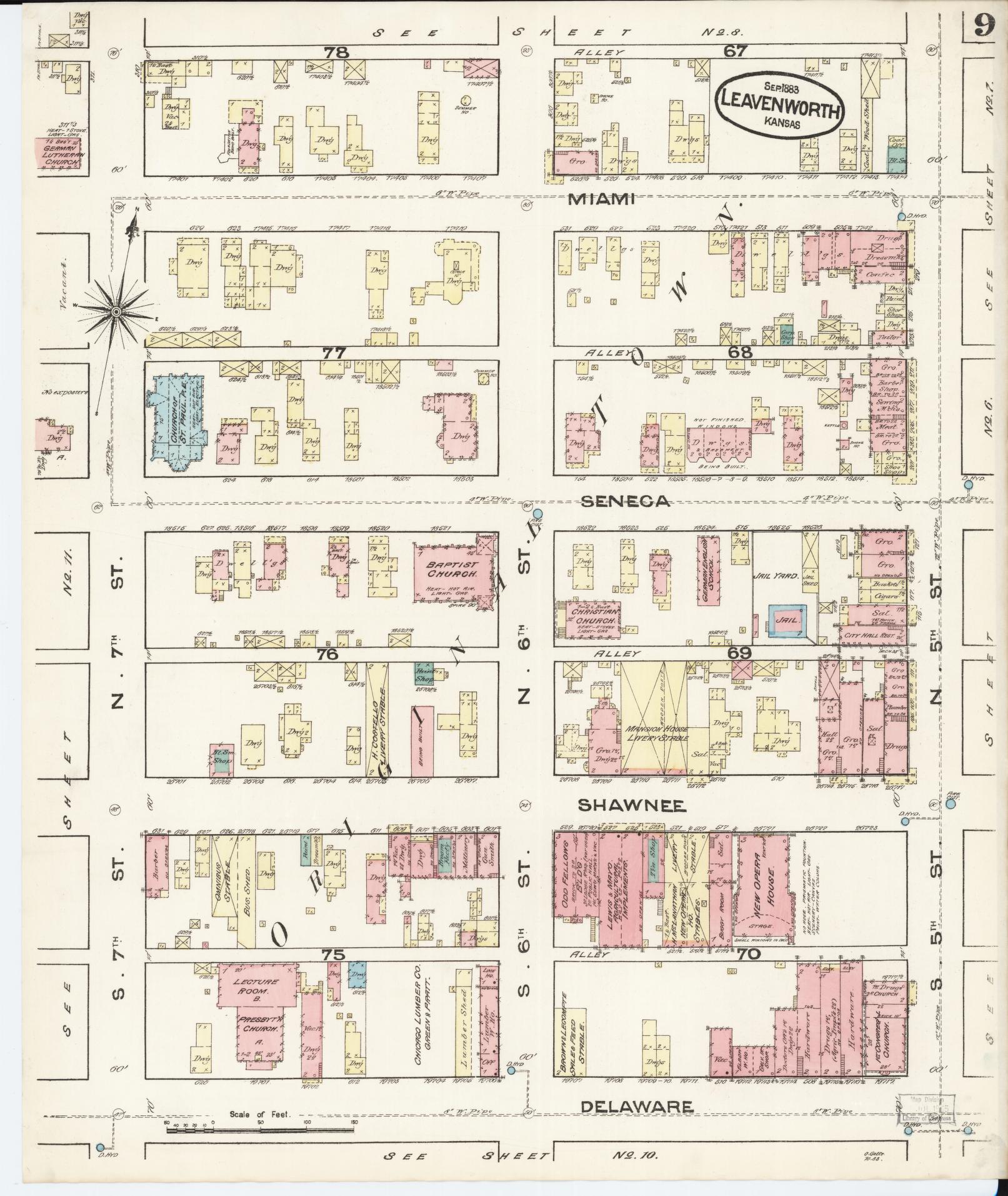 Sanborn Fire Insurance Map from Leavenworth, Leavenworth County, Kansas (1883), Sheet #0009 - Complete Map Set gallery image, historic Sanborn map, vintage wall art, Kansas Kansas