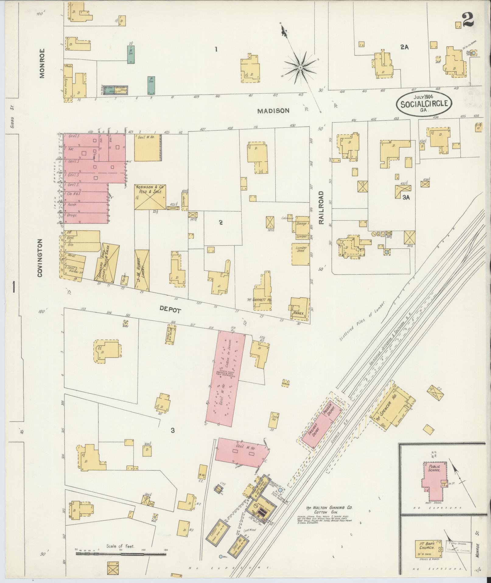 Sanborn Fire Insurance Map from Social Circle, Walton County, Georgia (1904), Sheet #0002 - Complete Map Set gallery image, historic Sanborn map, vintage wall art, Georgia Georgia