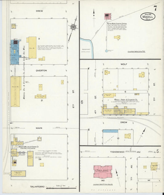 Sanborn Fire Insurance Map from Madill, Marshall County, Oklahoma (1916), Sheet #0007 - Historic Sanborn Fire Insurance Map Print, vintage old map wall art, antique decor, genealogy gift, Oklahoma Oklahoma map