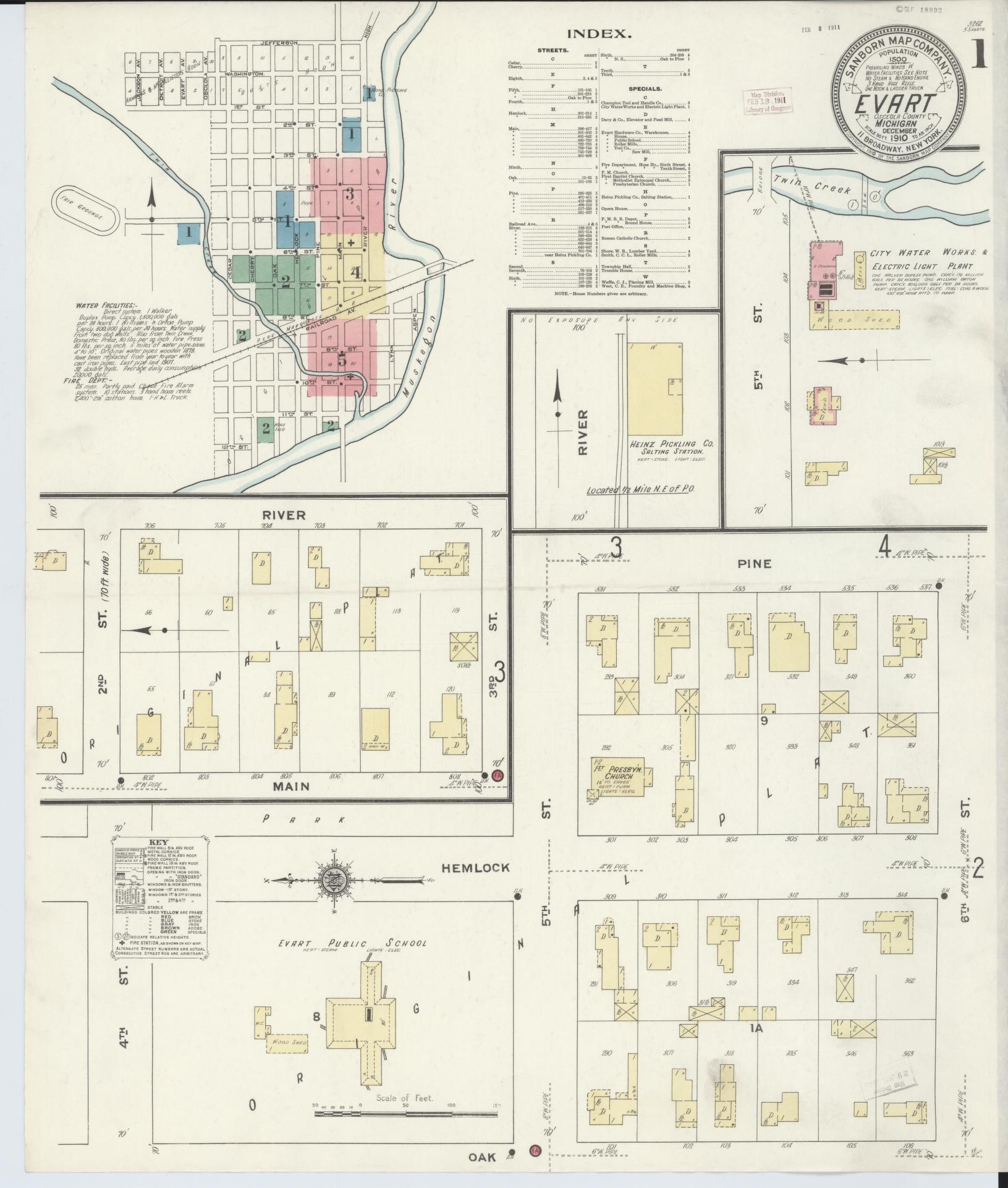 Sanborn Fire Insurance Map from Evart, Osceola County, Michigan (1910), Sheet #0001 - Complete Map Set gallery image, historic Sanborn map, vintage wall art, Michigan Michigan