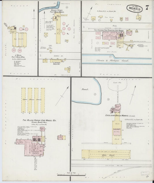 Sanborn Fire Insurance Map from Morris, Grundy County, Illinois (1889), Sheet #0007 - Historic Sanborn Fire Insurance Map Print, vintage old map wall art, antique decor, genealogy gift, Illinois Illinois map